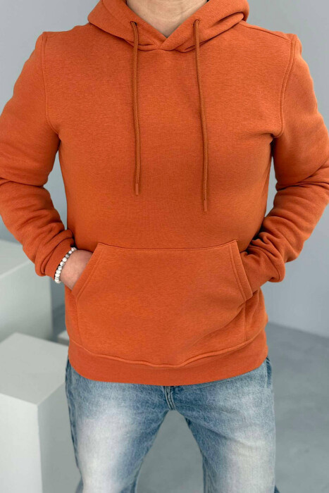 SIMPLE FLUFFY MEN HOODIE IN ORANGE COLOR - 1