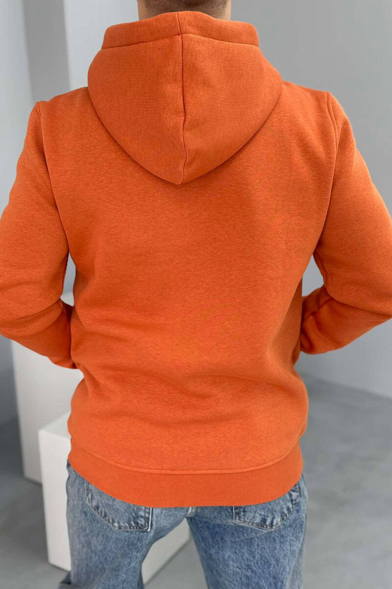 SIMPLE FLUFFY MEN HOODIE IN ORANGE COLOR - 3