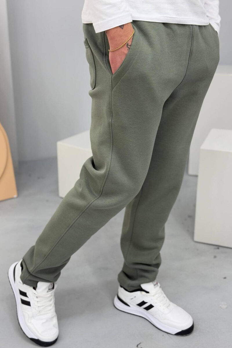 SIMPLE FLUFFY MEN SWEATPANTS IN GREEN COLOR - 2