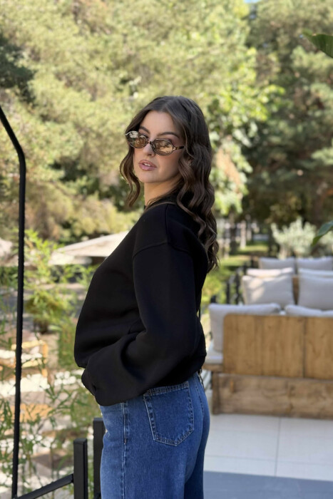 SIMPLE FLUFFY ONE COLOR COTTON WOMAN SWEATSHIRT BLACK/ E ZEZE - 2