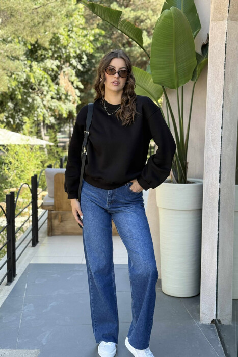 SIMPLE FLUFFY ONE COLOR COTTON WOMAN SWEATSHIRT BLACK/ E ZEZE - 4