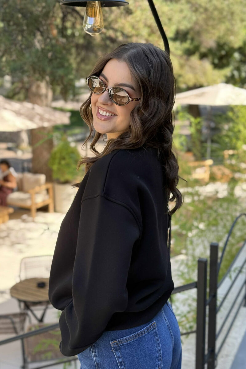 SIMPLE FLUFFY ONE COLOR COTTON WOMAN SWEATSHIRT BLACK/ E ZEZE - 5