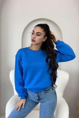 SIMPLE FLUFFY ONE COLOR COTTON WOMAN SWEATSHIRT BLUE/BLU 