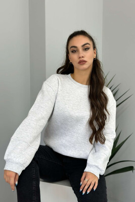 SIMPLE FLUFFY ONE COLOR COTTON WOMAN SWEATSHIRT LIGHT GREY/GZ 