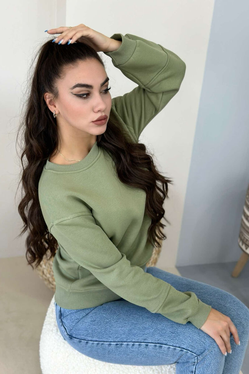 SIMPLE FLUFFY ONE COLOR COTTON WOMAN SWEATSHIRT OLIVE/ULLI - 4