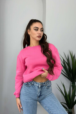 SIMPLE FLUFFY ONE COLOR COTTON WOMAN SWEATSHIRT PINK/ROZE 