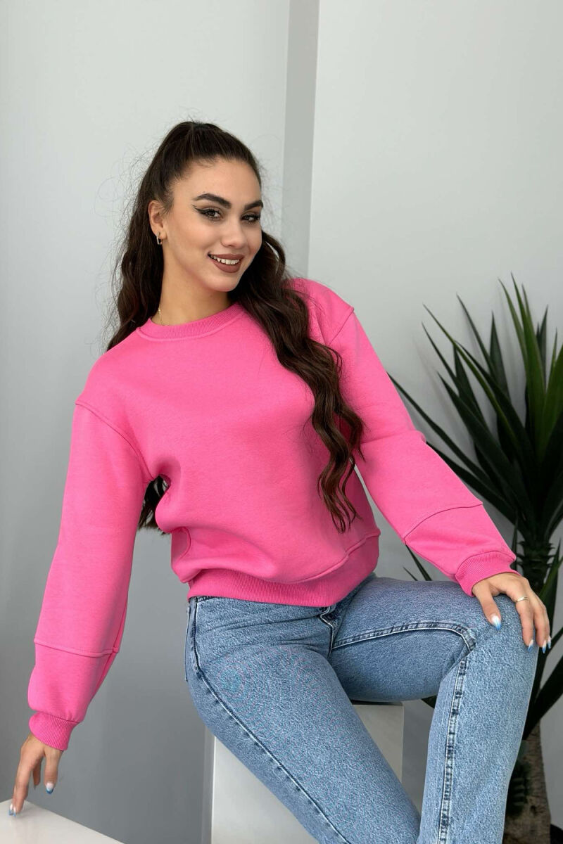 SIMPLE FLUFFY ONE COLOR COTTON WOMAN SWEATSHIRT PINK/ROZE - 4