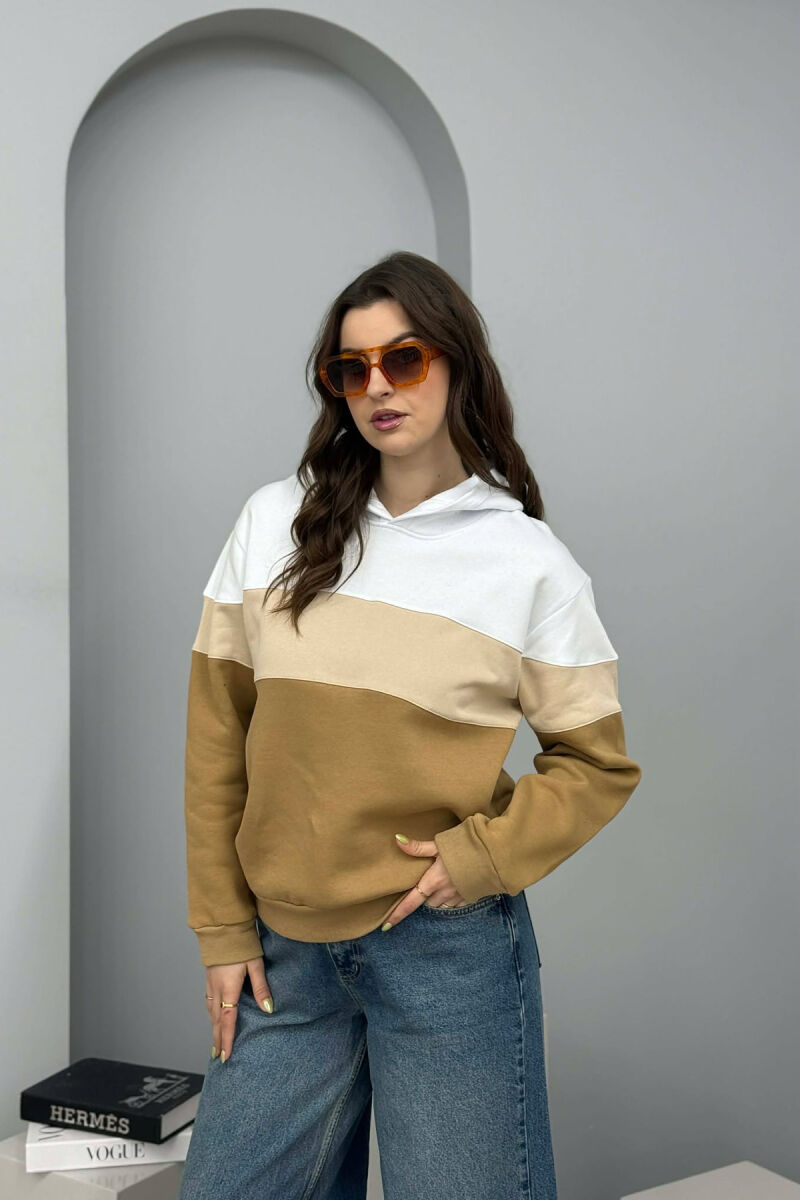 SIMPLE FLUFFY WOMEN HOODIE BEIGE/BEZHE - 1