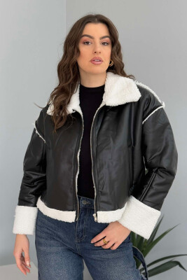 SIMPLE FLUFFY WOMEN JACKET BLACK-WHITE/ZB 