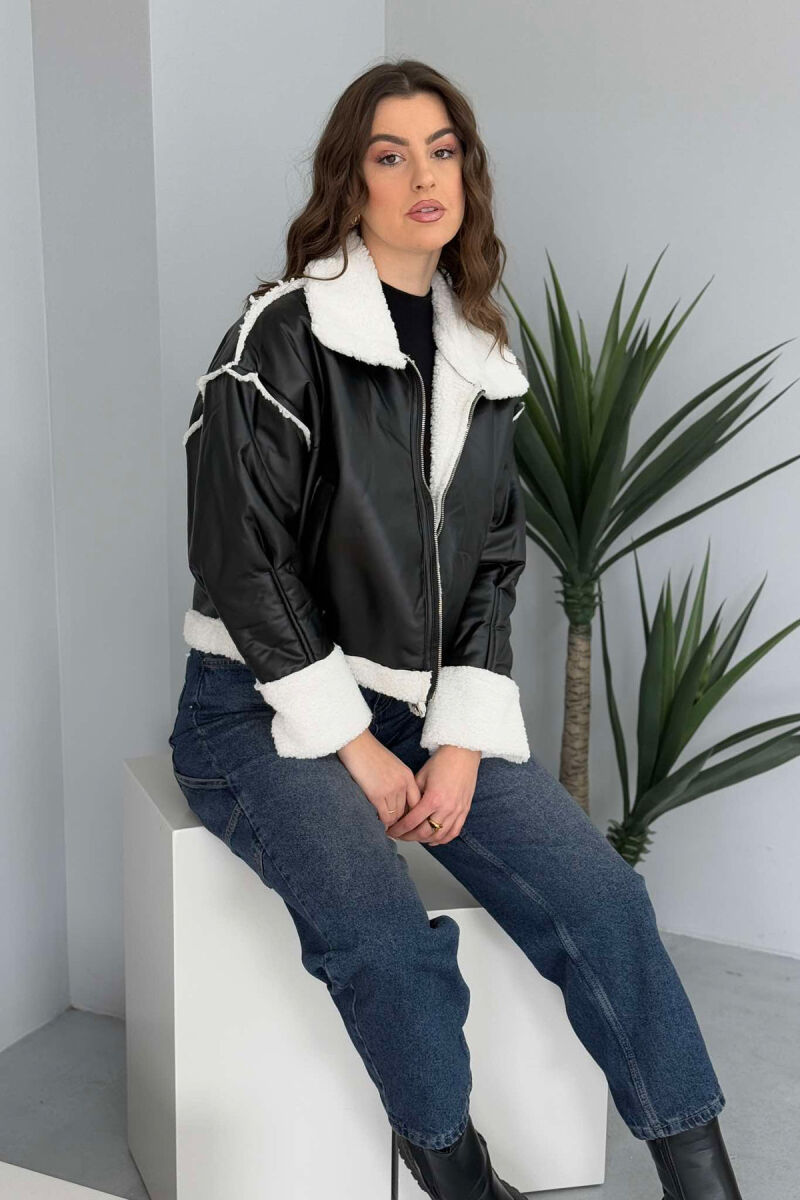 SIMPLE FLUFFY WOMEN JACKET BLACK-WHITE/ZB - 4