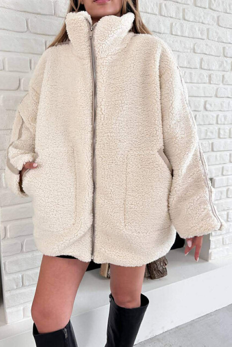 SIMPLE FLUFFY WOMEN JACKET CREAM/KREM - 2