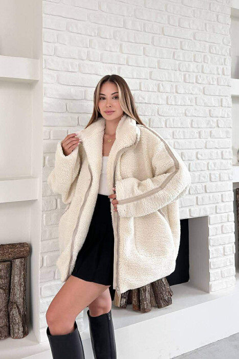 SIMPLE FLUFFY WOMEN JACKET CREAM/KREM - 3