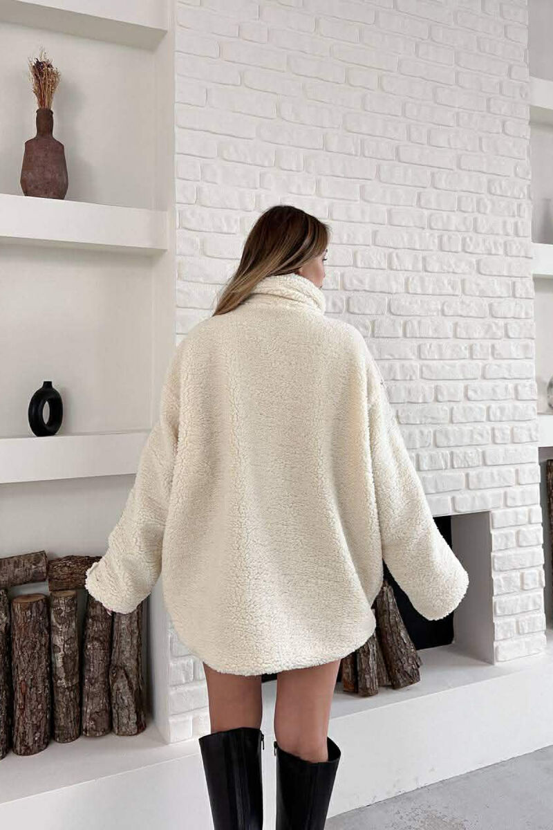 SIMPLE FLUFFY WOMEN JACKET CREAM/KREM - 4