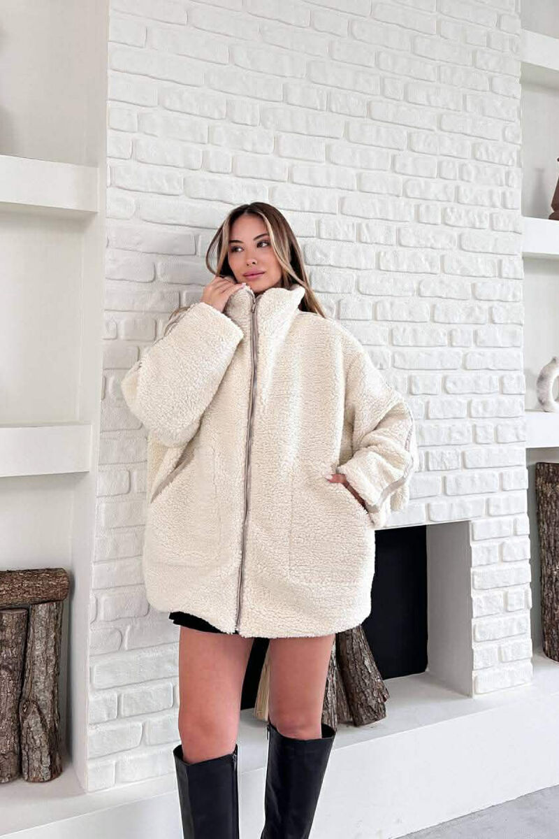SIMPLE FLUFFY WOMEN JACKET CREAM/KREM - 6