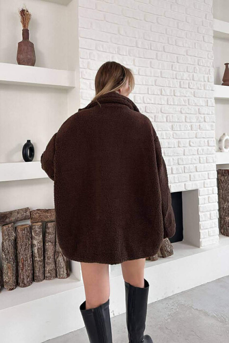 SIMPLE FLUFFY WOMEN JACKET DARK BROWN/KAE - 3