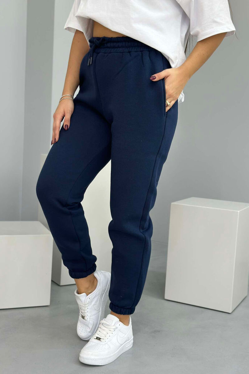 SIMPLE FLUFFY WOMEN JOGGERS DARK BLUE/BEE - 1