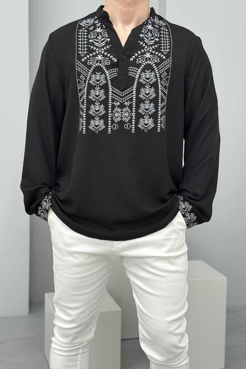 SIMPLE FRONT DESIGN BUTTONED NECK MEN SWEATSHIRT BLACK/ E ZEZE - 1