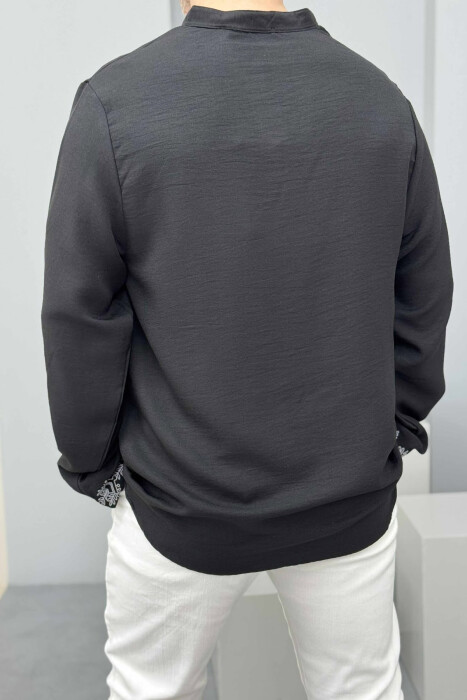 SIMPLE FRONT DESIGN BUTTONED NECK MEN SWEATSHIRT BLACK/ E ZEZE - 2