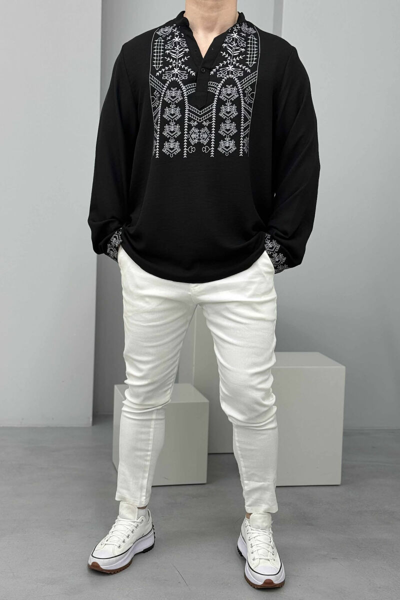 SIMPLE FRONT DESIGN BUTTONED NECK MEN SWEATSHIRT BLACK/ E ZEZE - 3