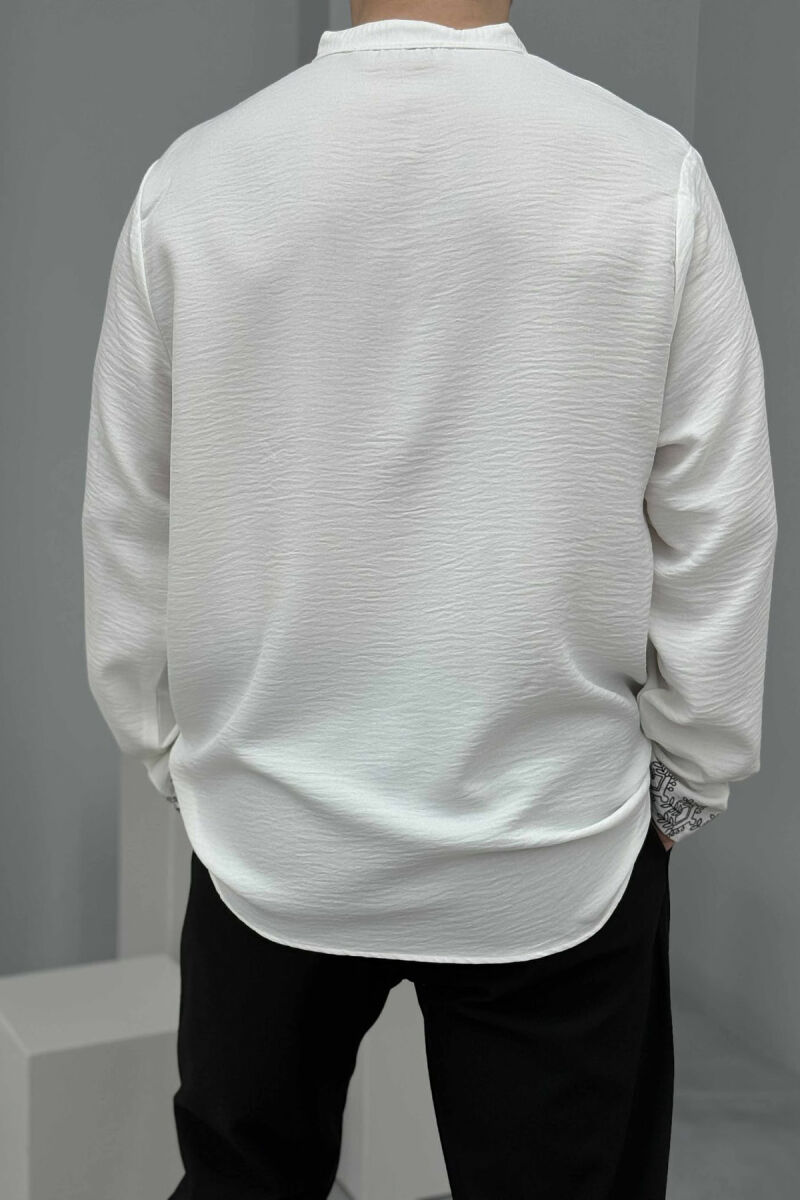 SIMPLE FRONT DESIGN BUTTONED NECK MEN SHIRT WHITE-E BARDHE - 2