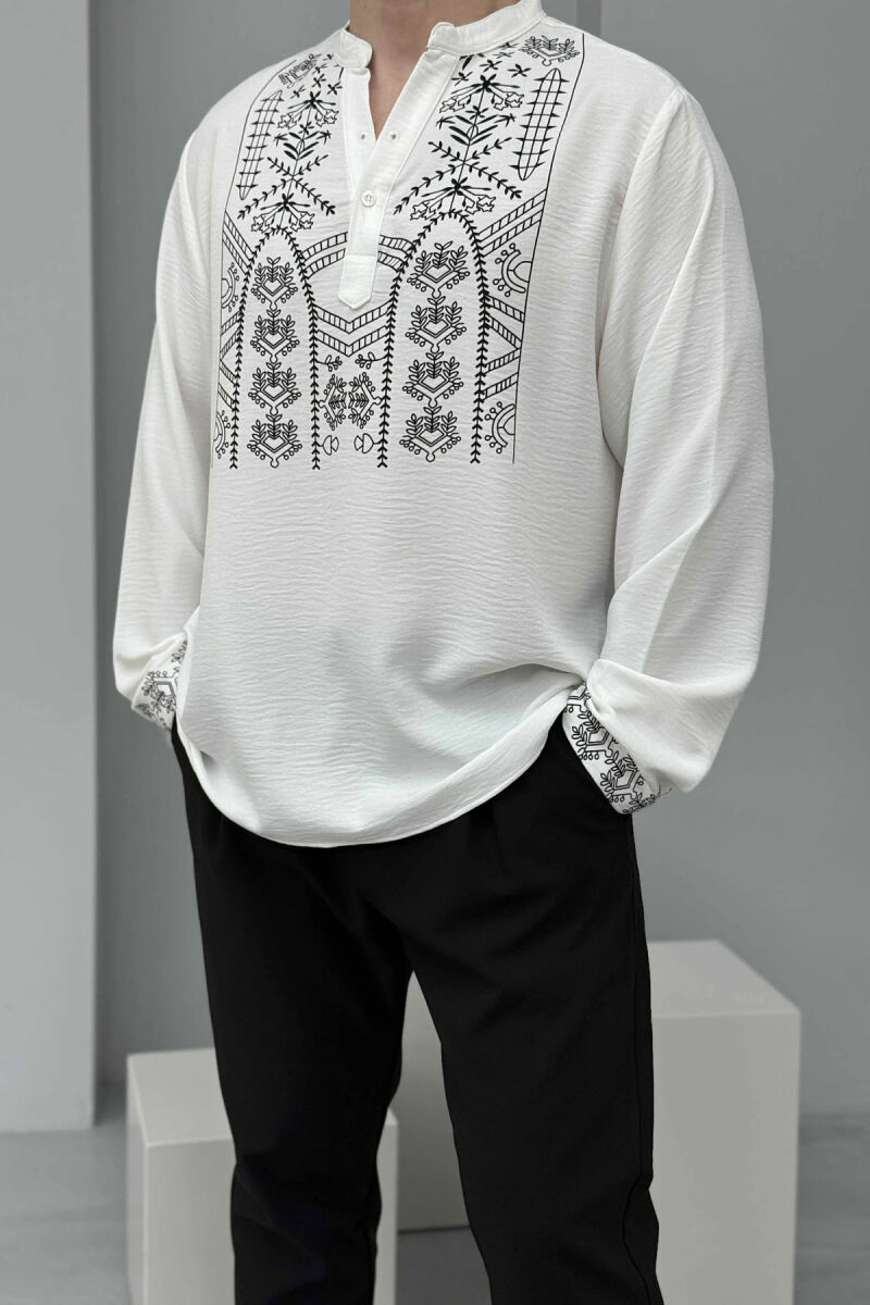 SIMPLE FRONT DESIGN BUTTONED NECK MEN SHIRT WHITE-E BARDHE - 4