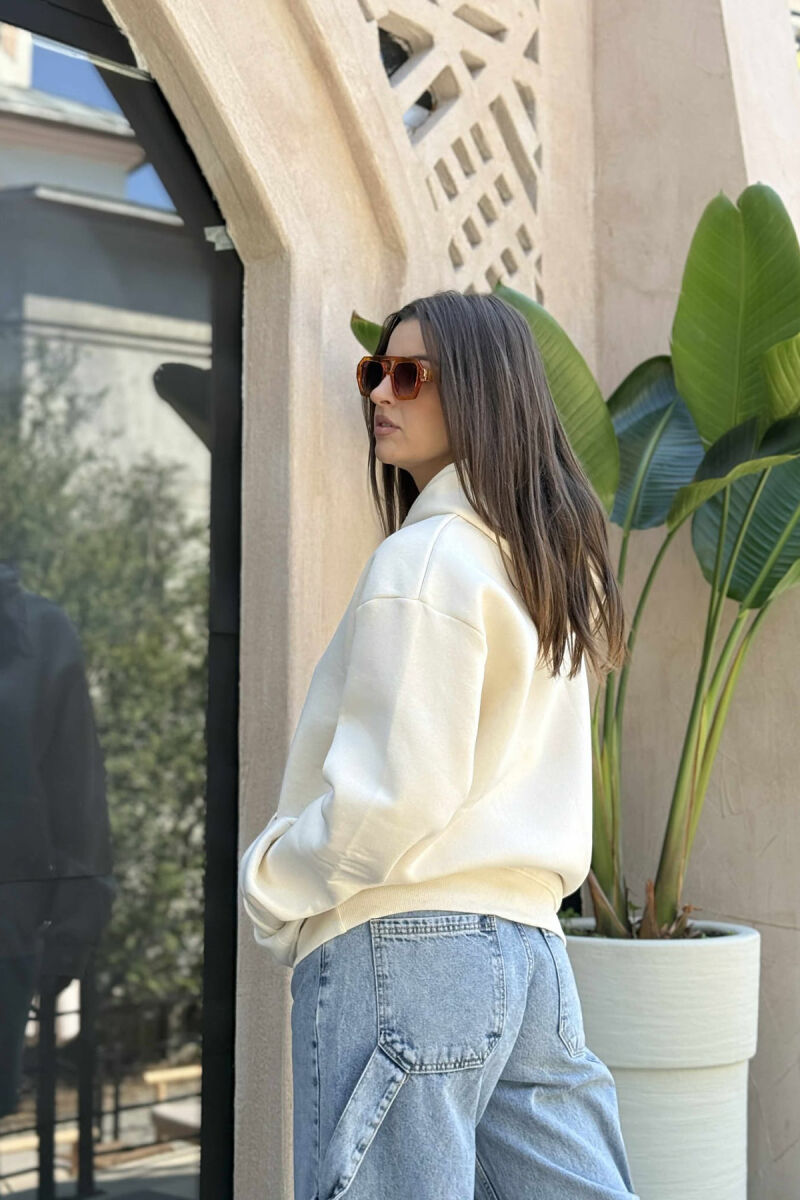 SIMPLE FRONT WRITTING FLUFFY WOMEN HOODIE CREAM/KREM - 4