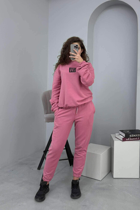 SIMPLE FRONT WRITTING HOODIE+JOGGERS WOMEN SET LIGHT PURPLE/LEZB 