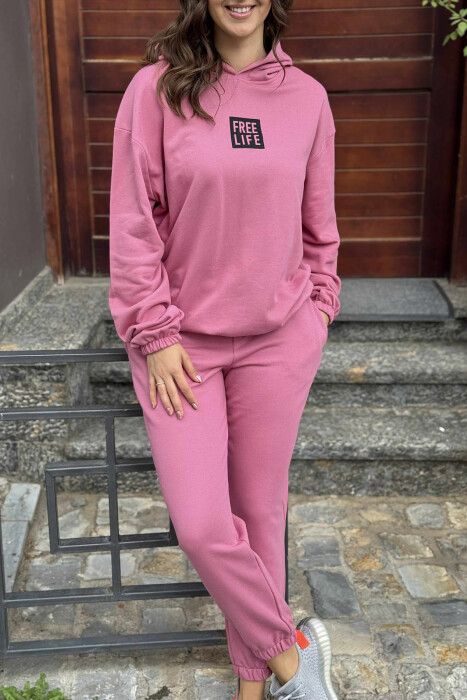 SIMPLE FRONT WRITTING HOODIE+JOGGERS WOMEN SET LIGHT PURPLE/LEZB - 8