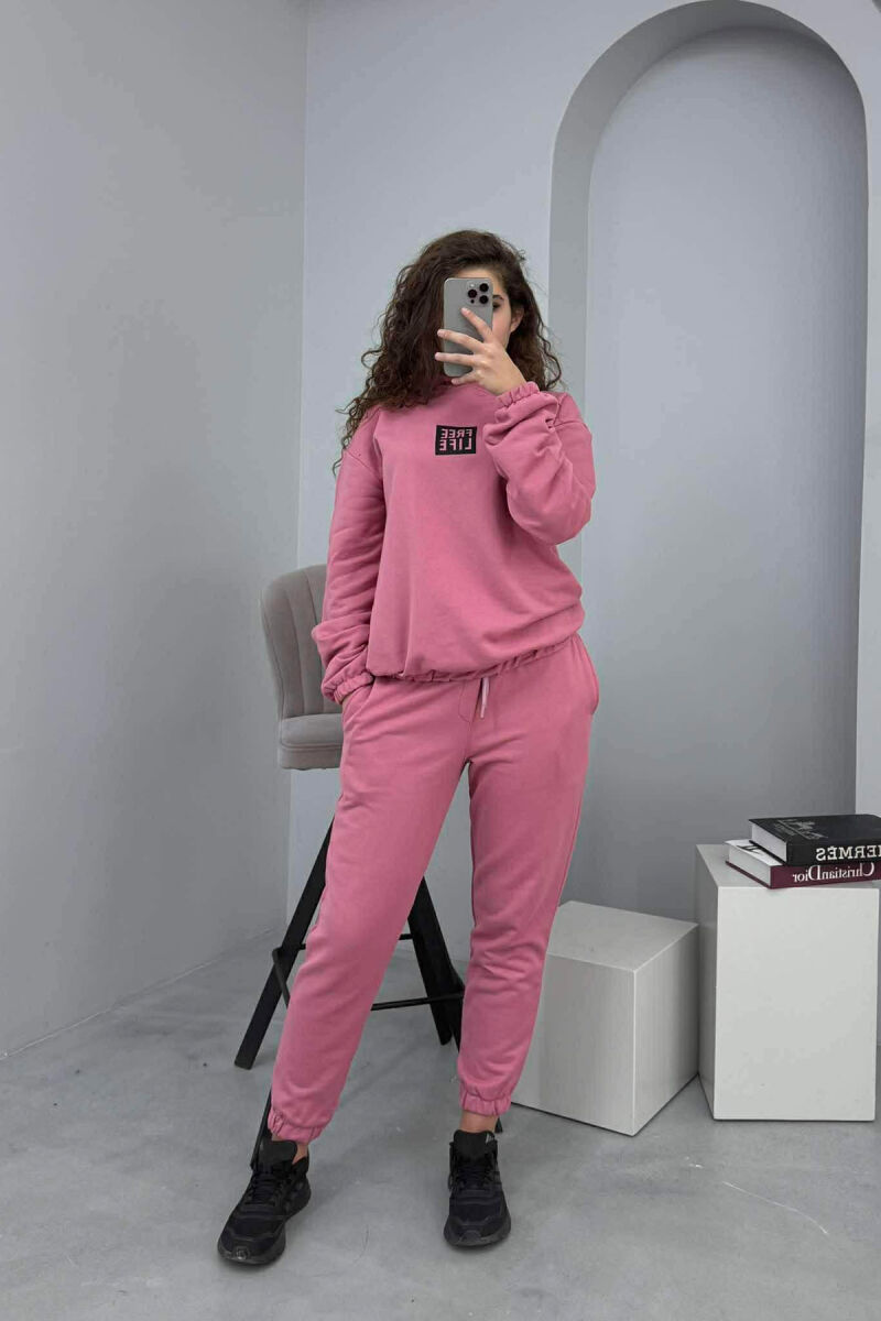 SIMPLE FRONT WRITTING HOODIE+JOGGERS WOMEN SET LIGHT PURPLE/LEZB - 1