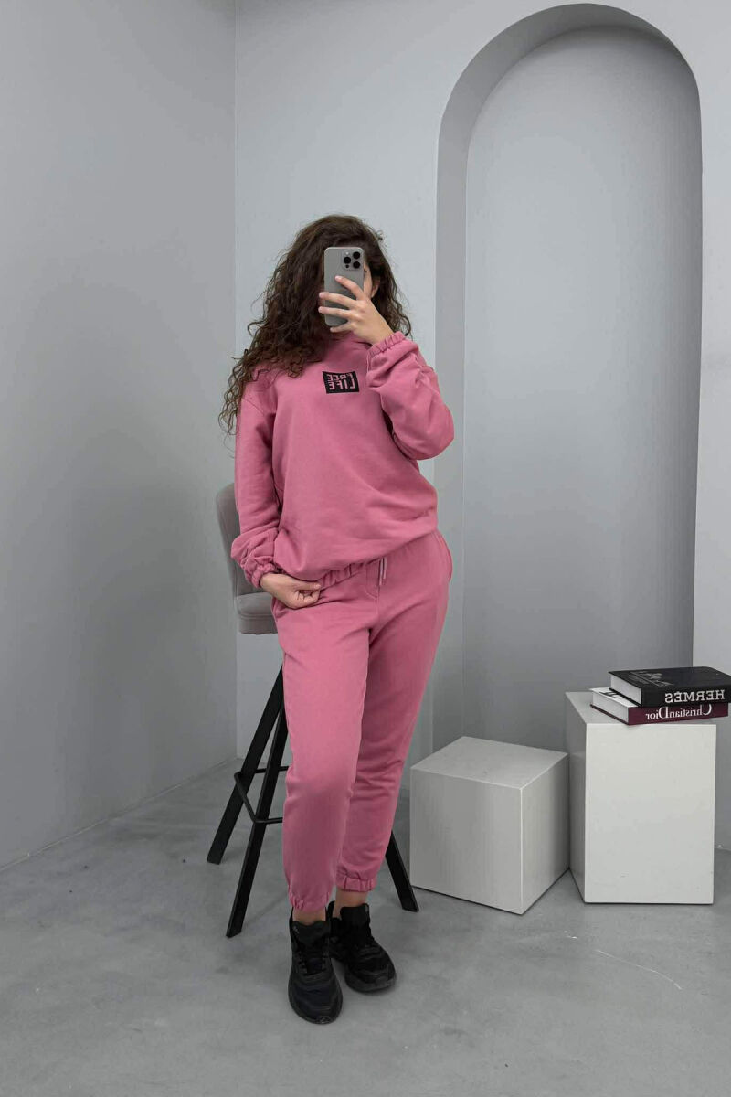 SIMPLE FRONT WRITTING HOODIE+JOGGERS WOMEN SET LIGHT PURPLE/LEZB - 2