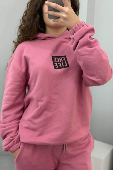 SIMPLE FRONT WRITTING HOODIE+JOGGERS WOMEN SET LIGHT PURPLE/LEZB - 4
