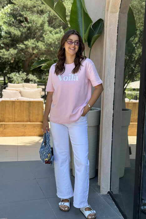 SIMPLE FRONT WRITTING WOMEN T-SHIRT BABY PINK/ROZB 
