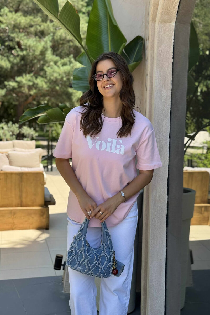 SIMPLE FRONT WRITTING WOMEN T-SHIRT BABY PINK/ROZB - 3