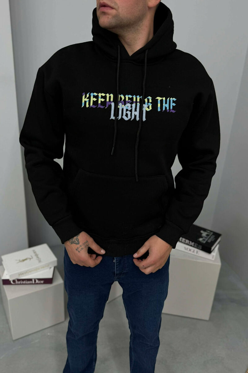 SIMPLE FRONT WRITTINGS FLUFFY MEN HOODIE BLACK/ E ZEZE - 2