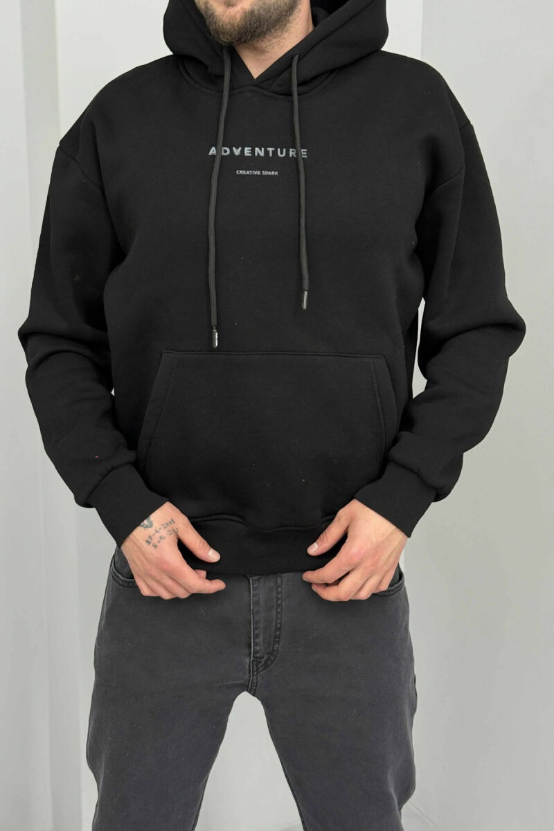 SIMPLE FRONT WRITTINGS FLUFFY MEN HOODIE BLACK/ E ZEZE - 1