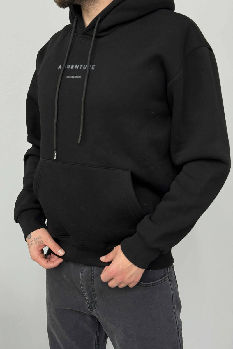SIMPLE FRONT WRITTINGS FLUFFY MEN HOODIE BLACK/ E ZEZE - 3