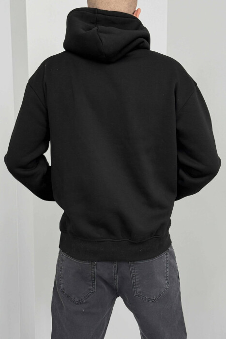 SIMPLE FRONT WRITTINGS FLUFFY MEN HOODIE BLACK/ E ZEZE - 5