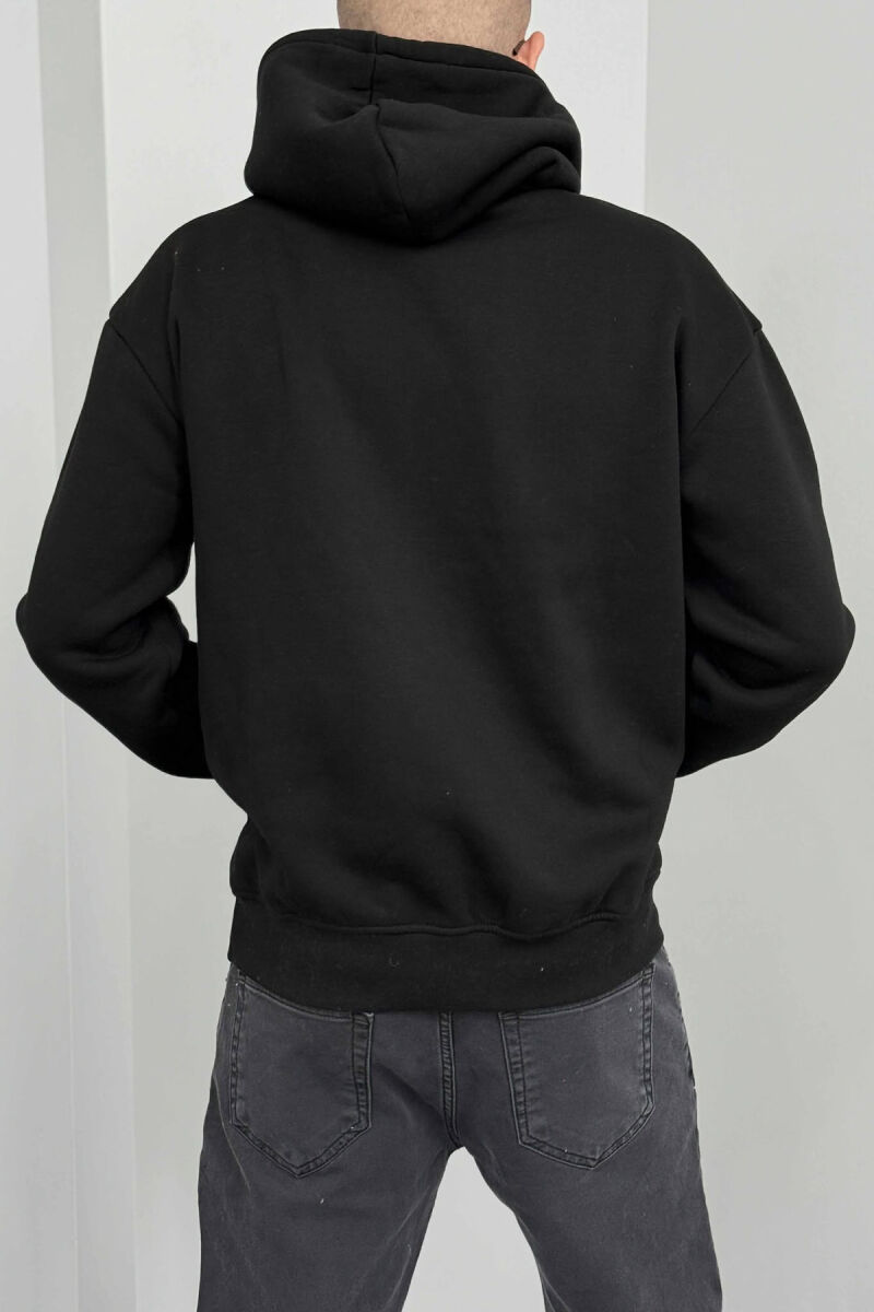 SIMPLE FRONT WRITTINGS FLUFFY MEN HOODIE BLACK/ E ZEZE - 5