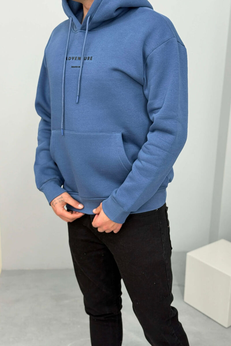 SIMPLE FRONT WRITTINGS FLUFFY MEN HOODIE BLUE/BLU - 1
