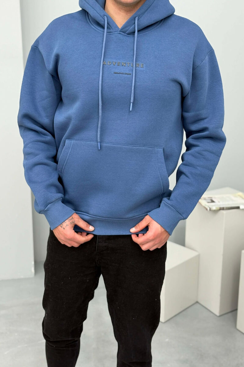 SIMPLE FRONT WRITTINGS FLUFFY MEN HOODIE BLUE/BLU - 2