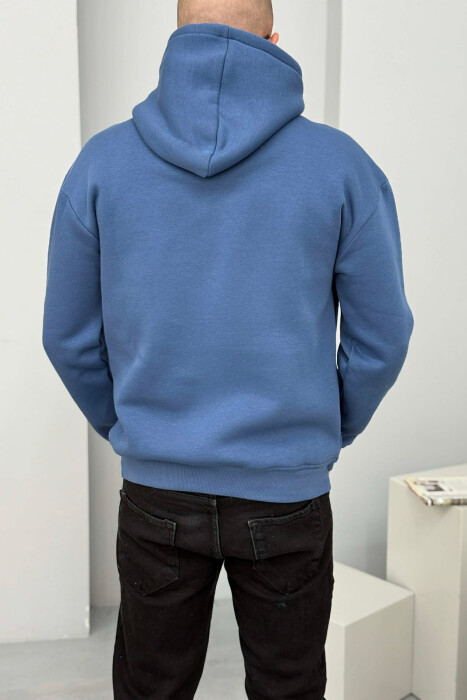 SIMPLE FRONT WRITTINGS FLUFFY MEN HOODIE BLUE/BLU - 3