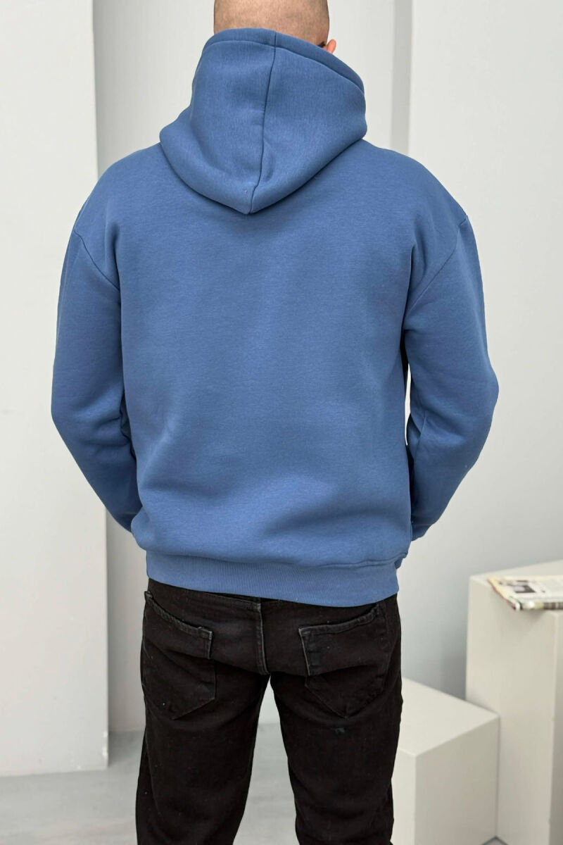 SIMPLE FRONT WRITTINGS FLUFFY MEN HOODIE BLUE/BLU - 3