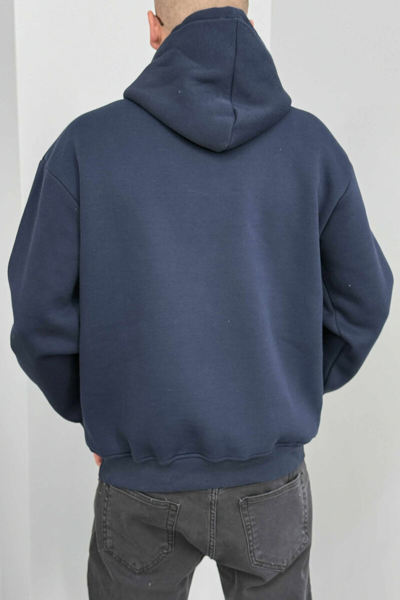 SIMPLE FRONT WRITTINGS FLUFFY MEN HOODIE DARK BLUE/BEE - 5