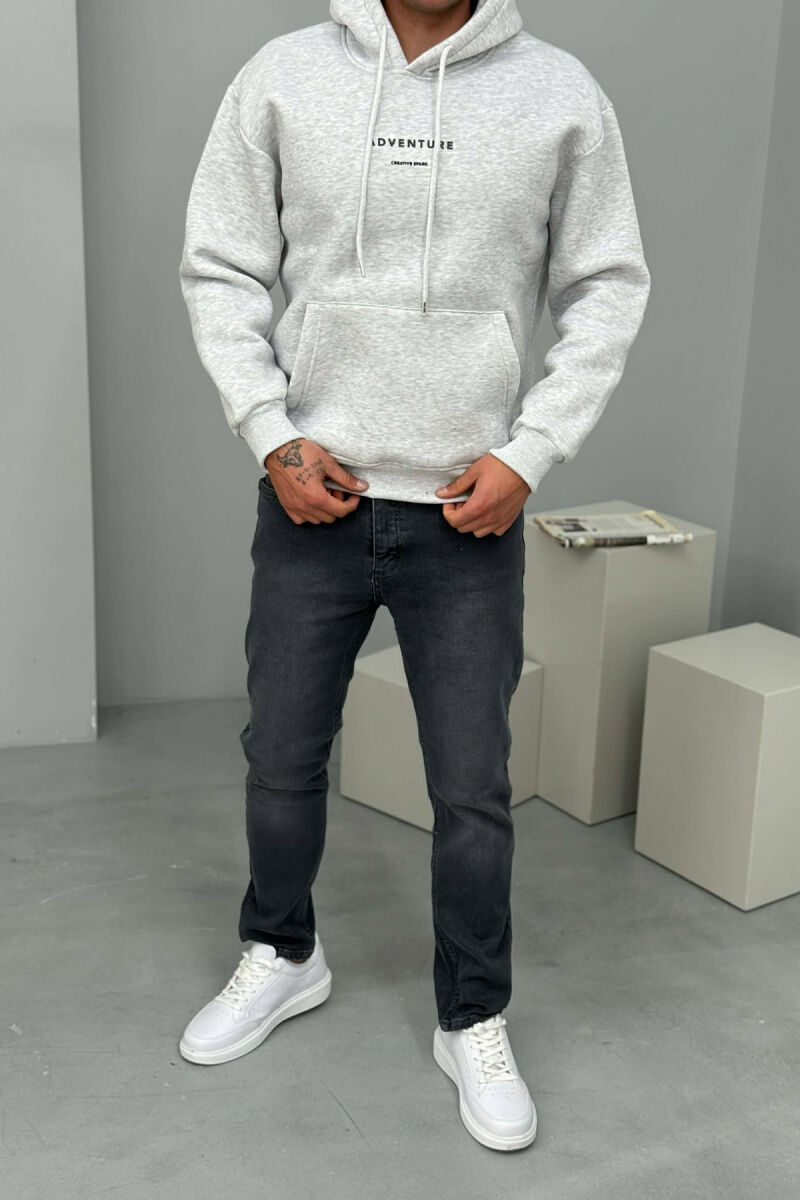 SIMPLE FRONT WRITTINGS FLUFFY MEN HOODIE LIGHT GREY/GZ - 1