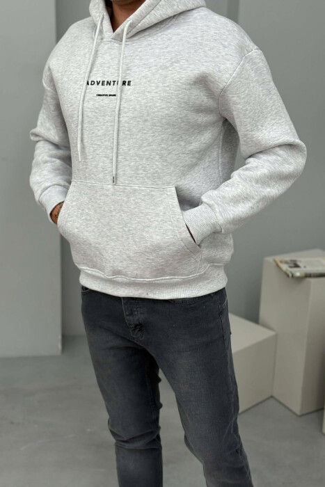 SIMPLE FRONT WRITTINGS FLUFFY MEN HOODIE LIGHT GREY/GZ - 2