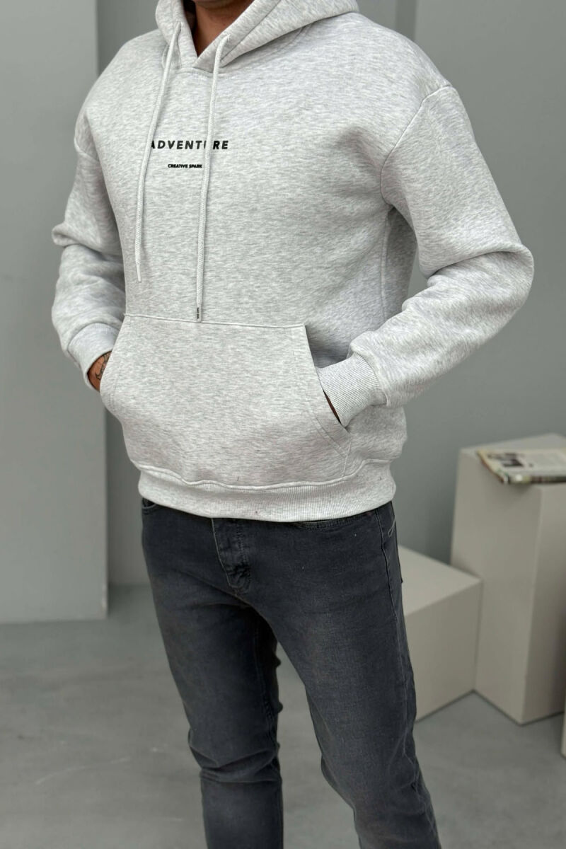 SIMPLE FRONT WRITTINGS FLUFFY MEN HOODIE LIGHT GREY/GZ - 2