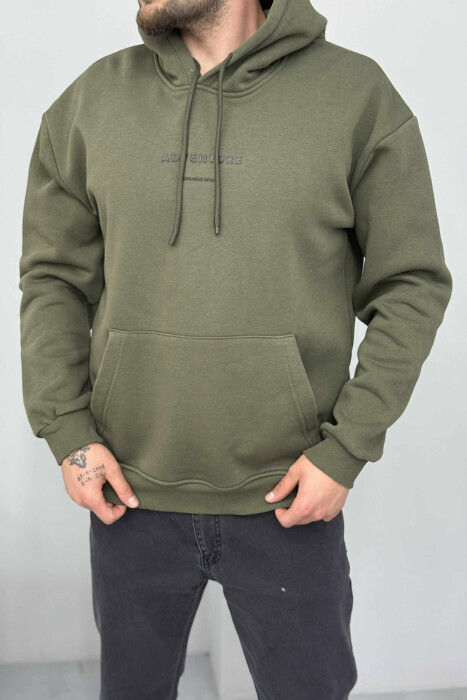 SIMPLE FRONT WRITTINGS FLUFFY MEN HOODIE OLIVE/ULLI 