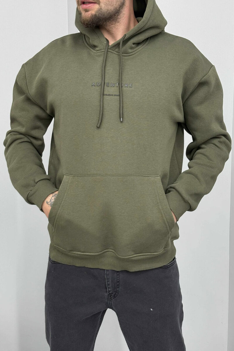 SIMPLE FRONT WRITTINGS FLUFFY MEN HOODIE OLIVE/ULLI - 2
