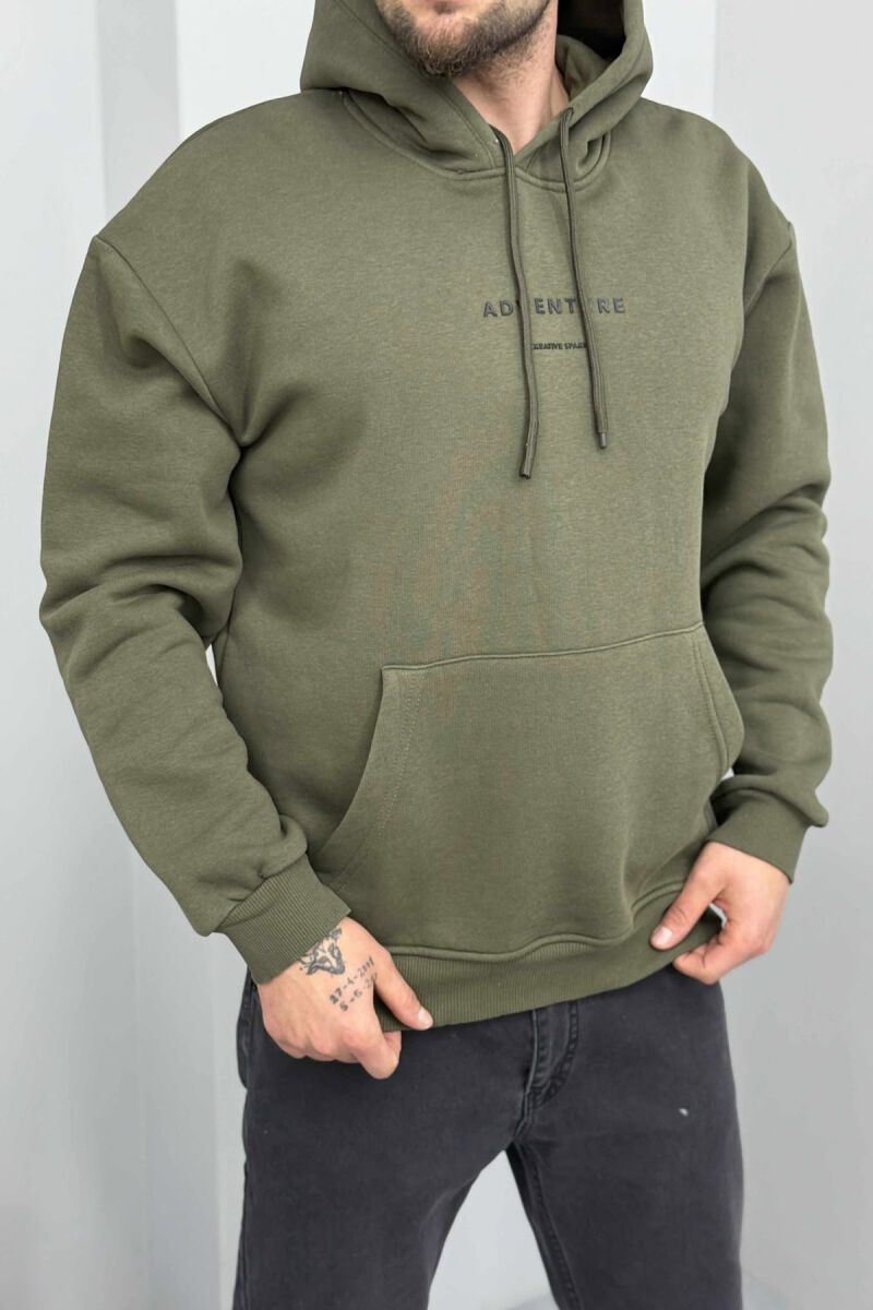 SIMPLE FRONT WRITTINGS FLUFFY MEN HOODIE OLIVE/ULLI - 3