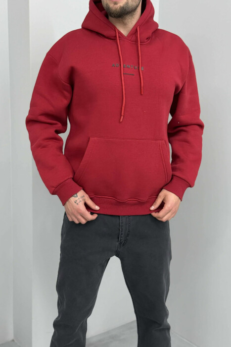 SIMPLE FRONT WRITTINGS FLUFFY MEN HOODIE RED/E KUQE - 1